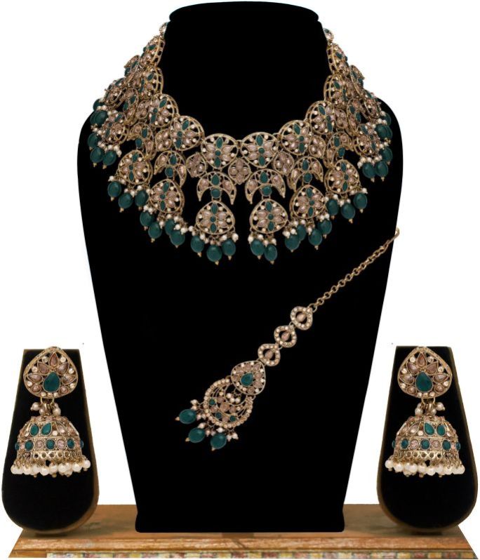 Divine Dream Reverse AD Mehandi Plated Choker Necklaces Set