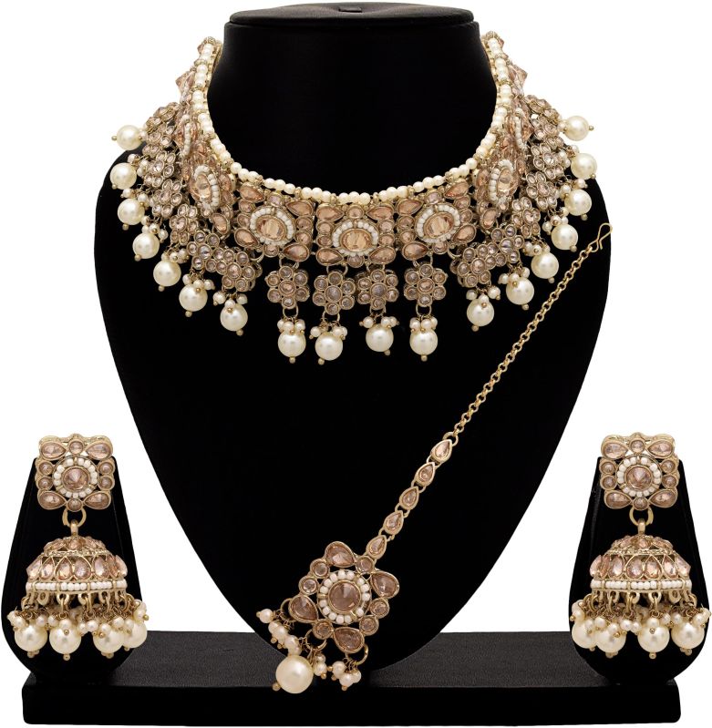 Floral Square Splendor Mehandi Plated Reverse Ad Choker Necklace Set