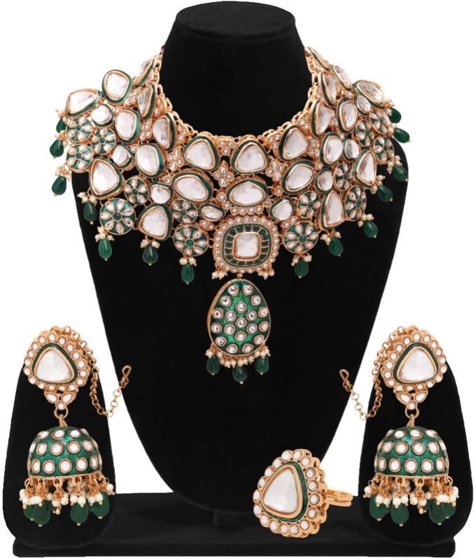 &AMP;quot; Gold Plated Kundan Semi Bridal Set For Women &AMP;AMP; Girls&AMP;quot;