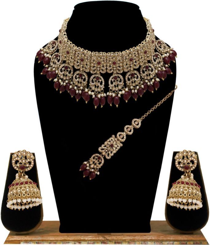 Timeless Squares Reverse AD Mehandi Plated Choker Necklaces Set