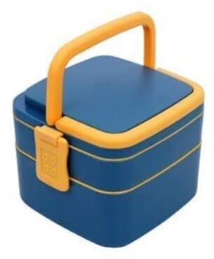 Lunch Box For Kids 2 Compartment Double-Layer Square Lunch Box With Handle Insulated Lunch Box Stain