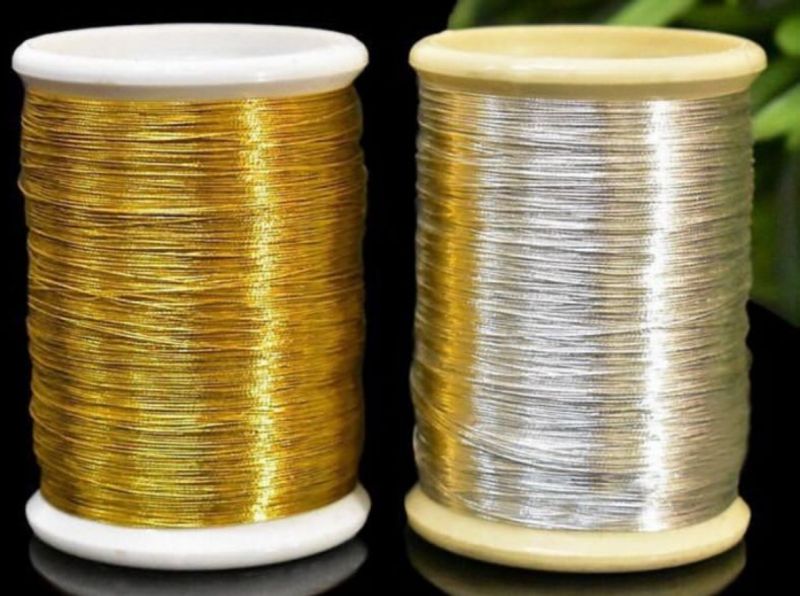 Plain Golden Nylon Zari Thread for Embroidery, Knitting, Weaving