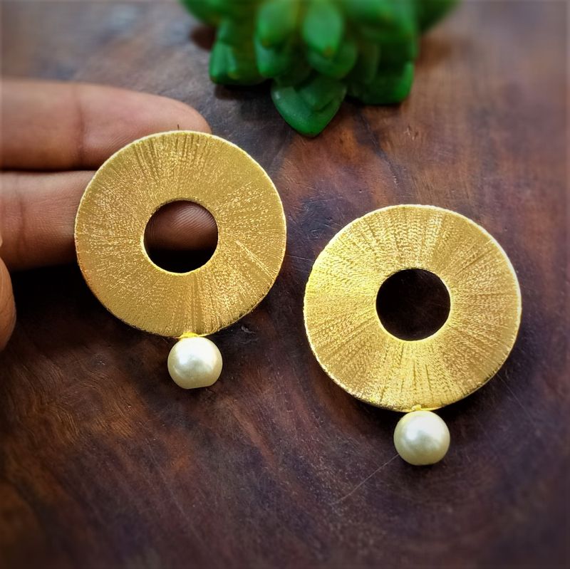 Brass Round Pearl Bead Earrings, Packaging Type : Box