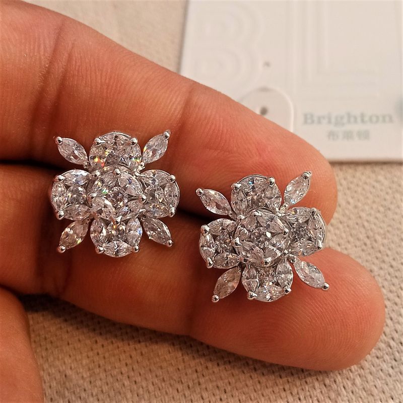Floral Shaped American Diamond Earrings, Packaging Type : Box