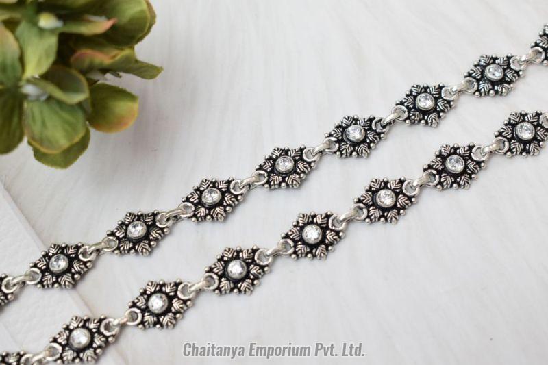 Tikdi Sequence Cutstone Silver Anklets