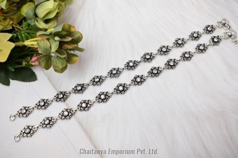 Tikdi Sequence Cutstone Silver Anklets