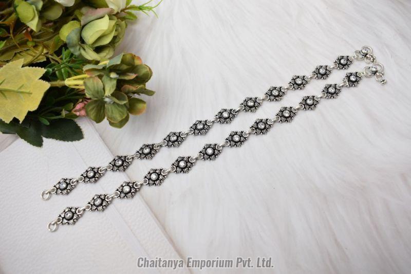 Tikdi Sequence Cutstone Silver Anklets