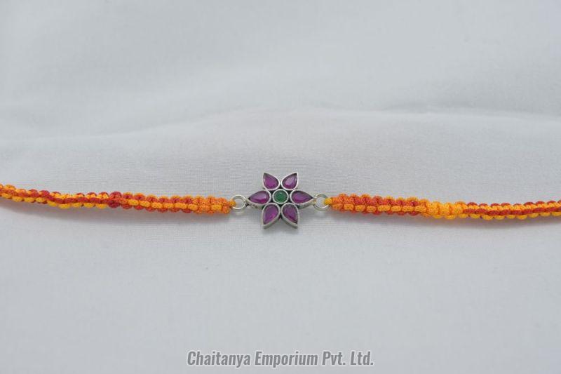 Amazing Star Shape Cutstone Silver Rakhi