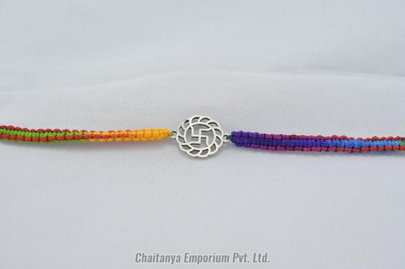 Intricate Swastik Design Silver Rakhi