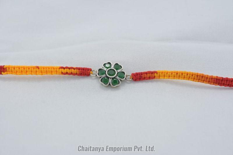 Fabulous Heart Shape Fusion Cutstone Silver Rakhi