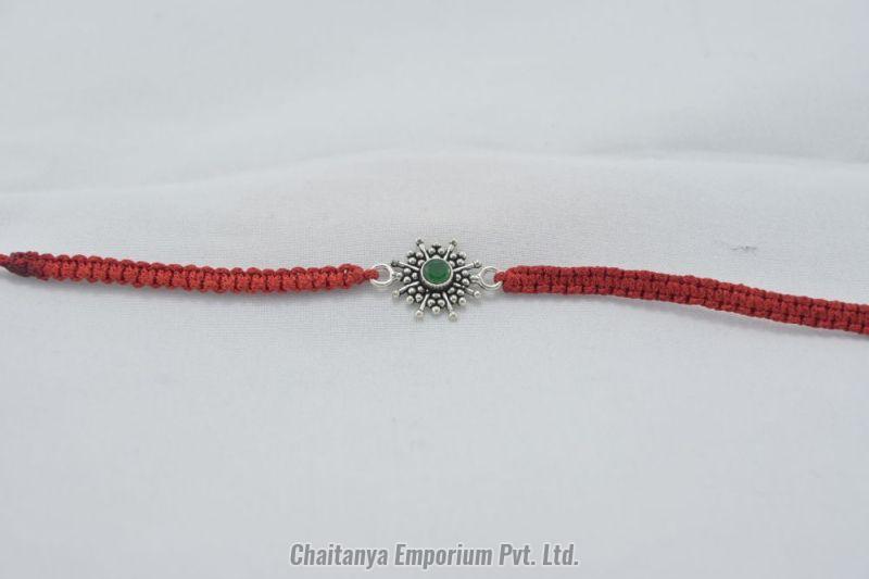 Amazing Barik Dana Intricate Center Cutstone Silver Rakhi