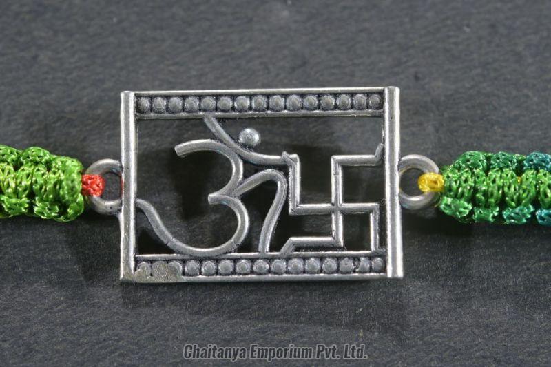 Divine Om and Swastik Silver Rakhi