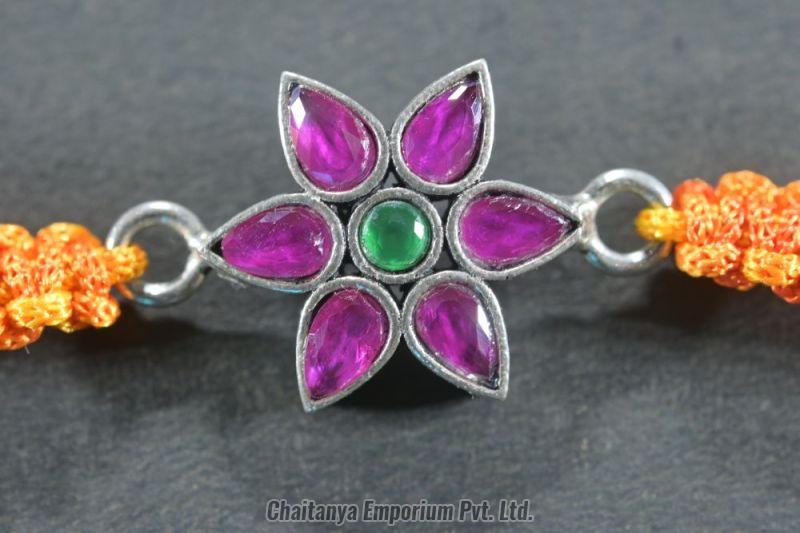 Amazing Star Shape Cutstone Silver Rakhi