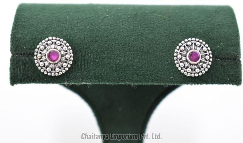 Luscious Ruby Silver Plated Stud Earrings