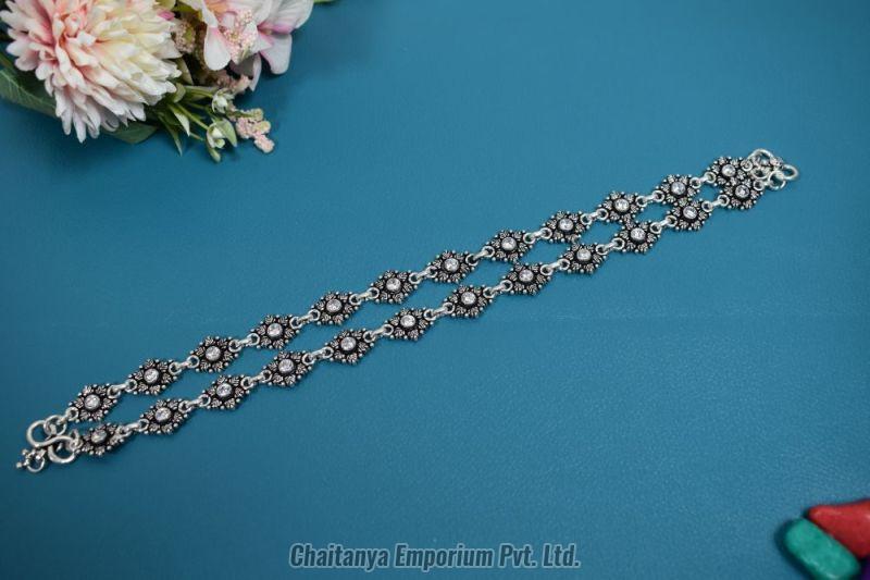 Tikdi Sequence Cutstone Silver Anklets