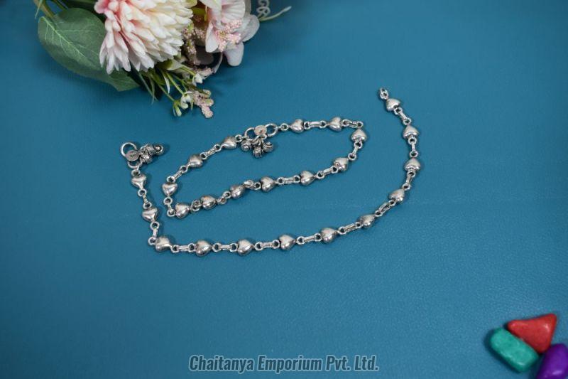 Trendy Heart Sequence Silver Anklets