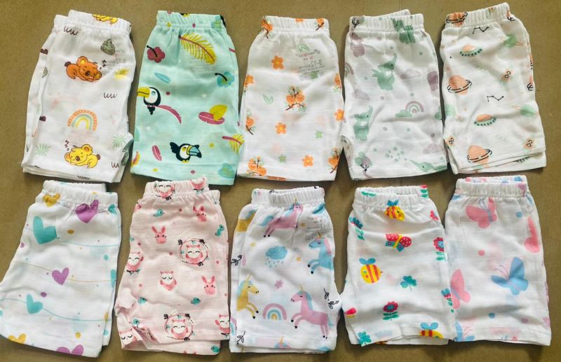 Printed Muslin Baby Shorts, Packaging Type : Plastic Bag