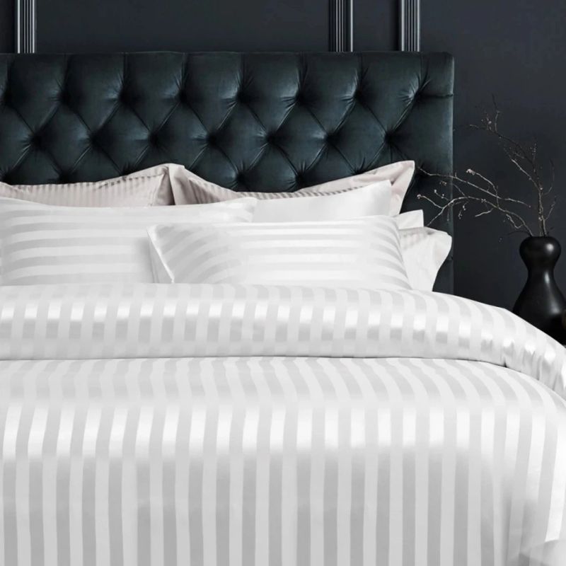 Cotton White Satin Stripe Hotel Bed Sheet