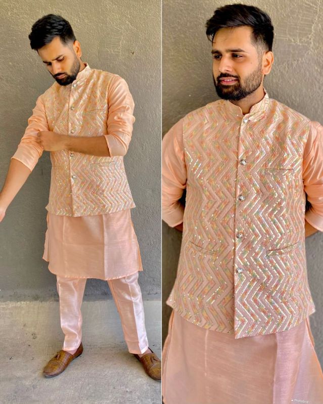 Mens 3Pc Kurta Pant Koti Set