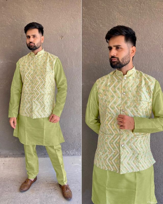 Mens 3Pc Kurta Pant Koti Set