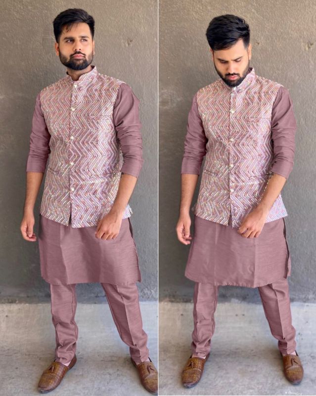 Mens 3Pc Kurta Pant Koti Set