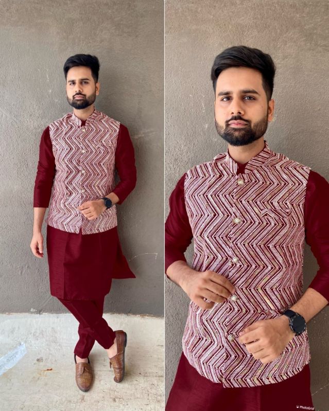 Mens 3Pc Kurta Pant Koti Set