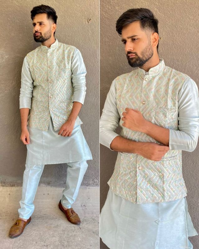 Mens 3Pc Kurta Pant Koti Set