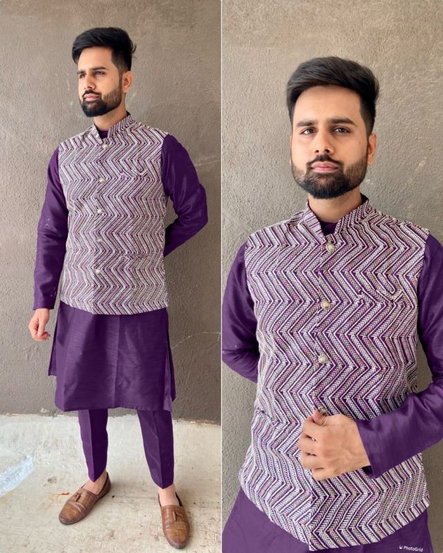 Mens 3Pc Kurta Pant Koti Set