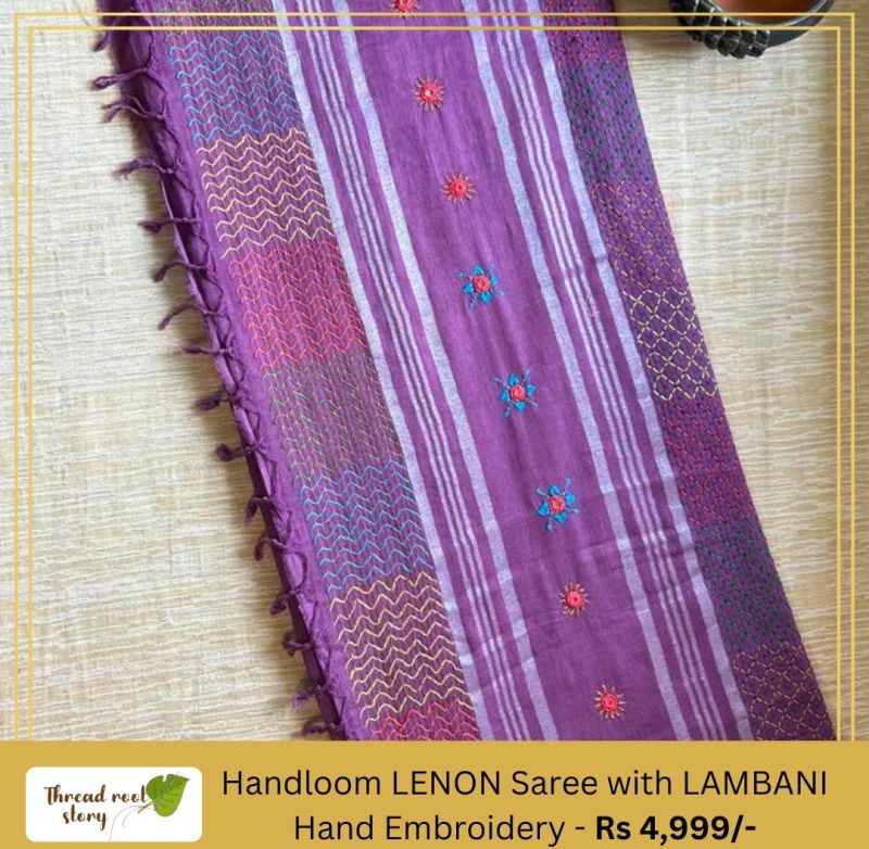 Printed Stitched handloom linen saree, Packaging Type : Poly Bag