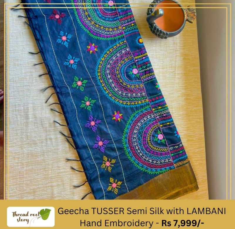Lambani Hand Embroidered Pure Tussar Silk Saree