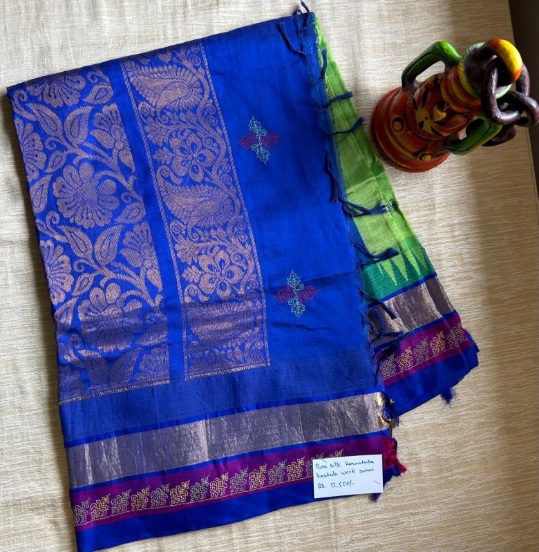 Pure Silk Saree with Karnataka Kashidakari Work