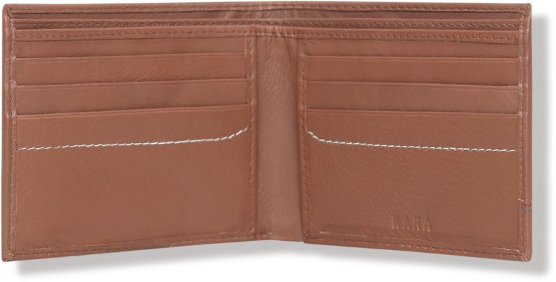 KARA Tan Bifold Leather Wallet For Men I Genuine Leather Contrast Stitched Design - Men\'s Wallet