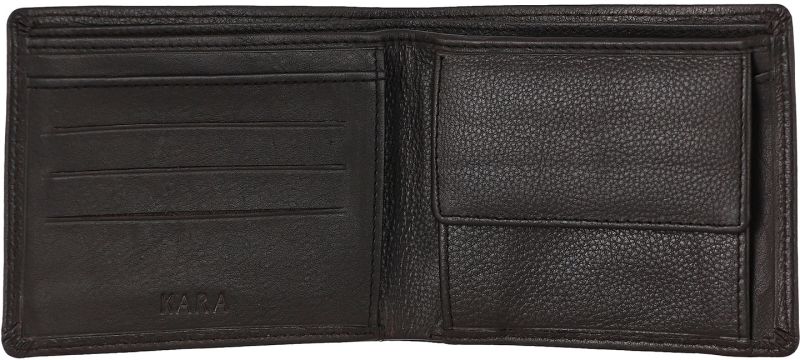 KARA Men\'s Bifold Brown Genuine Leather Wallets - Purse For Men With Coin Pocket