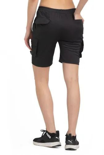 Plain Cotton Ladies Cargo Shorts, Color : Black