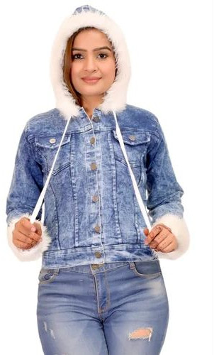 Plain Ladies Denim Hooded Jacket, Packaging Type : Plastic Bag