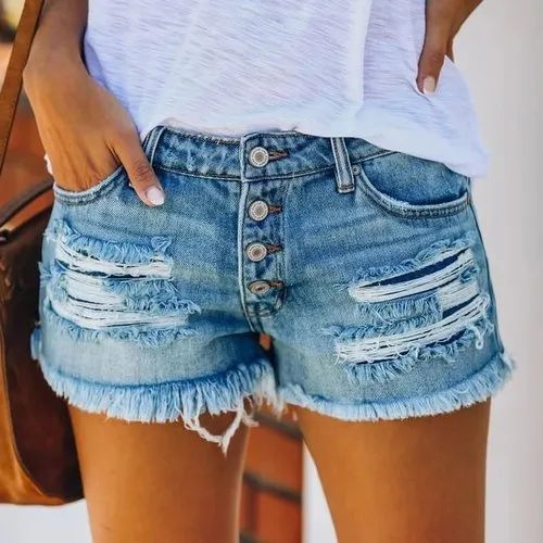 Rough Ladies Denim Shorts, Color : Blue