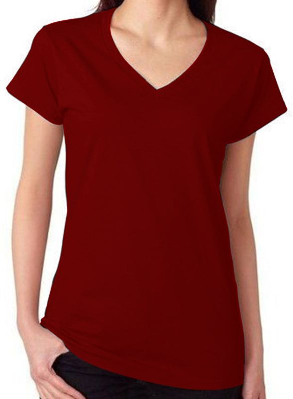 Plain Cotton Ladies V Neck T-Shirt, Sleeve Type : Half Sleeves