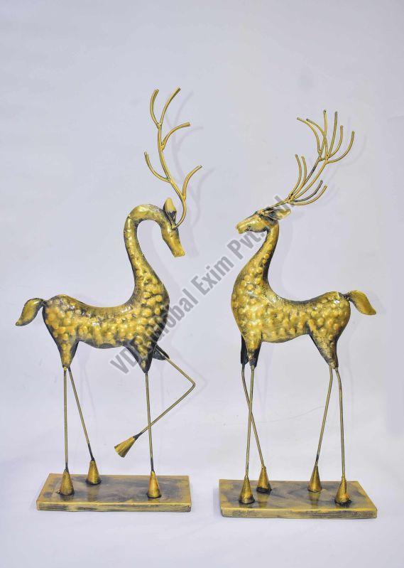 Polished Brass Deer Couple Statue for Interior Decor, Office