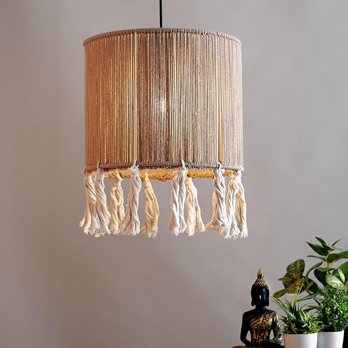 Light Brown Macrame Hanging Lamp Shade for Home Decor