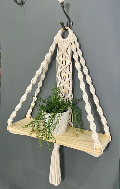 White Macrame Wall Hanging Shelf for Home Decor