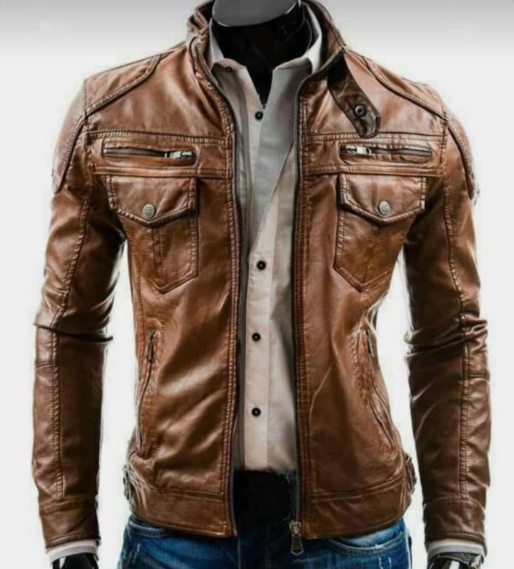 Full Sleeve Brown Mens Leather Jacket
