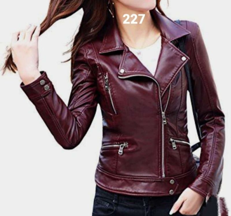 Glamourist Plain Maroon Ladies Leather Jacket, Sleeve Type : Full Sleeves