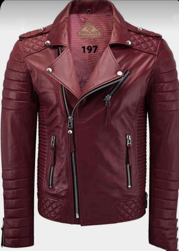 Glamourist Plain Maroon Mens Leather Jacket, Sleeve Type : Full Sleeves