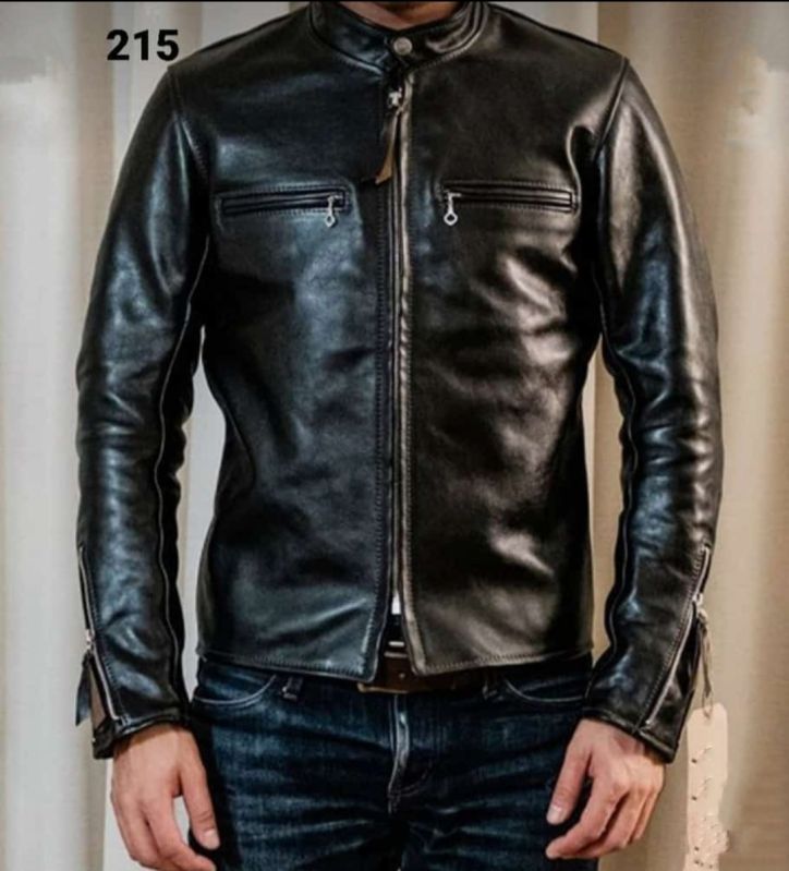Mens Chinese Collar Leather Jacket