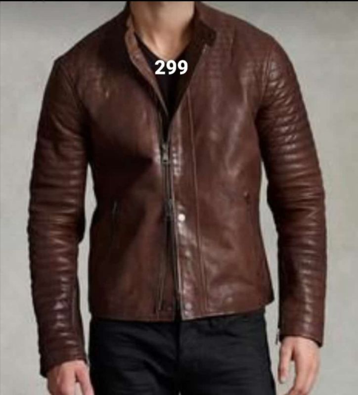Mens Collar Rib Leather Jacket