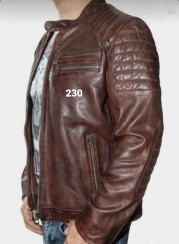 Solid Brown Mens Leather Jacket