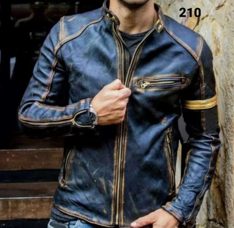 Stand Collar Mens Leather Jacket