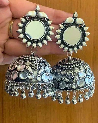 Mirror Work Jhumka Earrings, Packaging Type : Plastic Packet