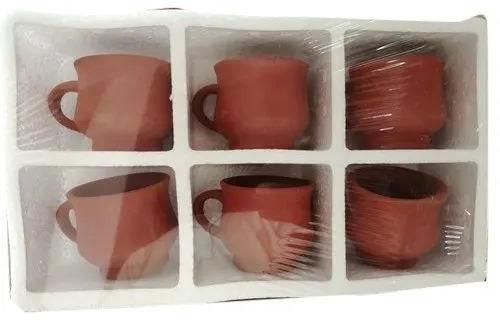 6 Pieces Clay Tea Cup Set, Packaging Type : Paper Box