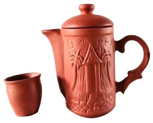 Cylindrical Clay Jug And Glass Set, Packaging Type : Paper Box
